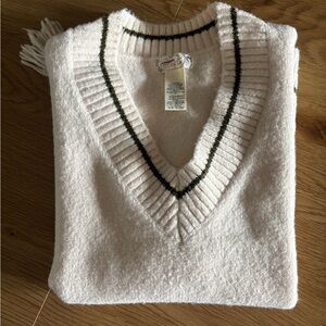 Free People V-Neck Sweater with Green Stripes & Open Sides